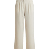 Oatmeal linen trouser pants by in February, casual bottoms for women, soft fabric with a relaxed fit and waistband.