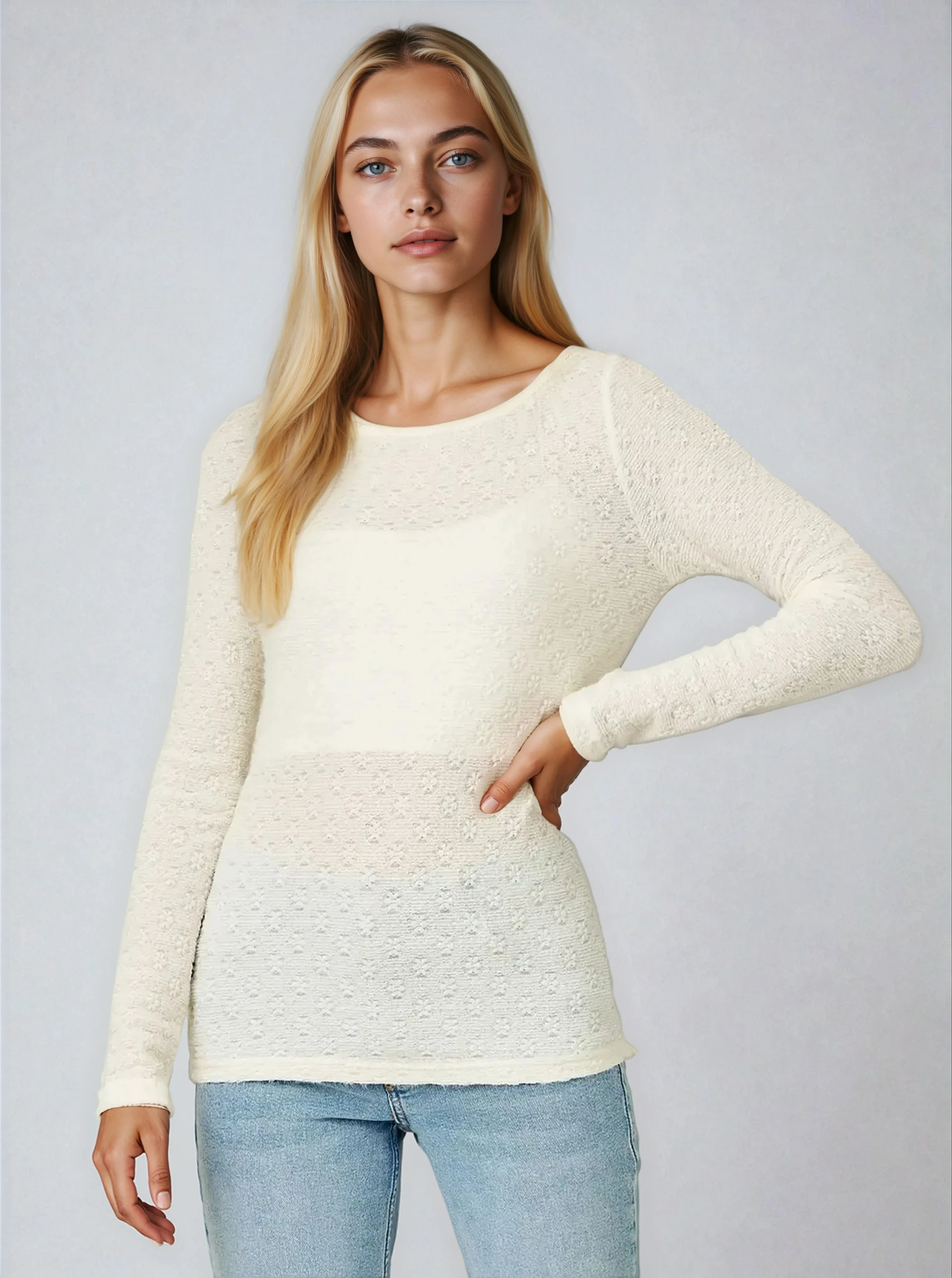 Reverse Coverstitch Top Ivory