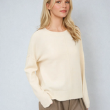 Solid Crewneck Front Seam Knit Sweater Ivory