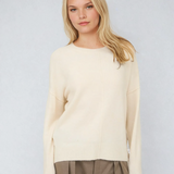 Solid Crewneck Front Seam Knit Sweater Ivory
