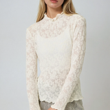 Lettuce Edge Textured Floral Top Ivory
