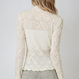 Lettuce Edge Textured Floral Top Ivory