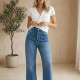 Blue JBD Terra Cargo Wide Leg Jeans worn by a model, showcasing relaxed fit and classic cargo pockets.