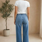 Blue denim Terra Cargo Wide Leg Jeans by JBD, featuring relaxed fit, cargo pockets, and wide-leg style for casual wear.