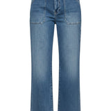 Blue denim Terra Cargo wide-leg jeans by JBD, featuring relaxed fit and large cargo pockets, styled with a casual look.