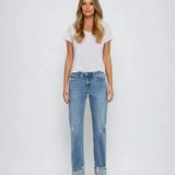 Mid Rise Cuffed Straight Jeans