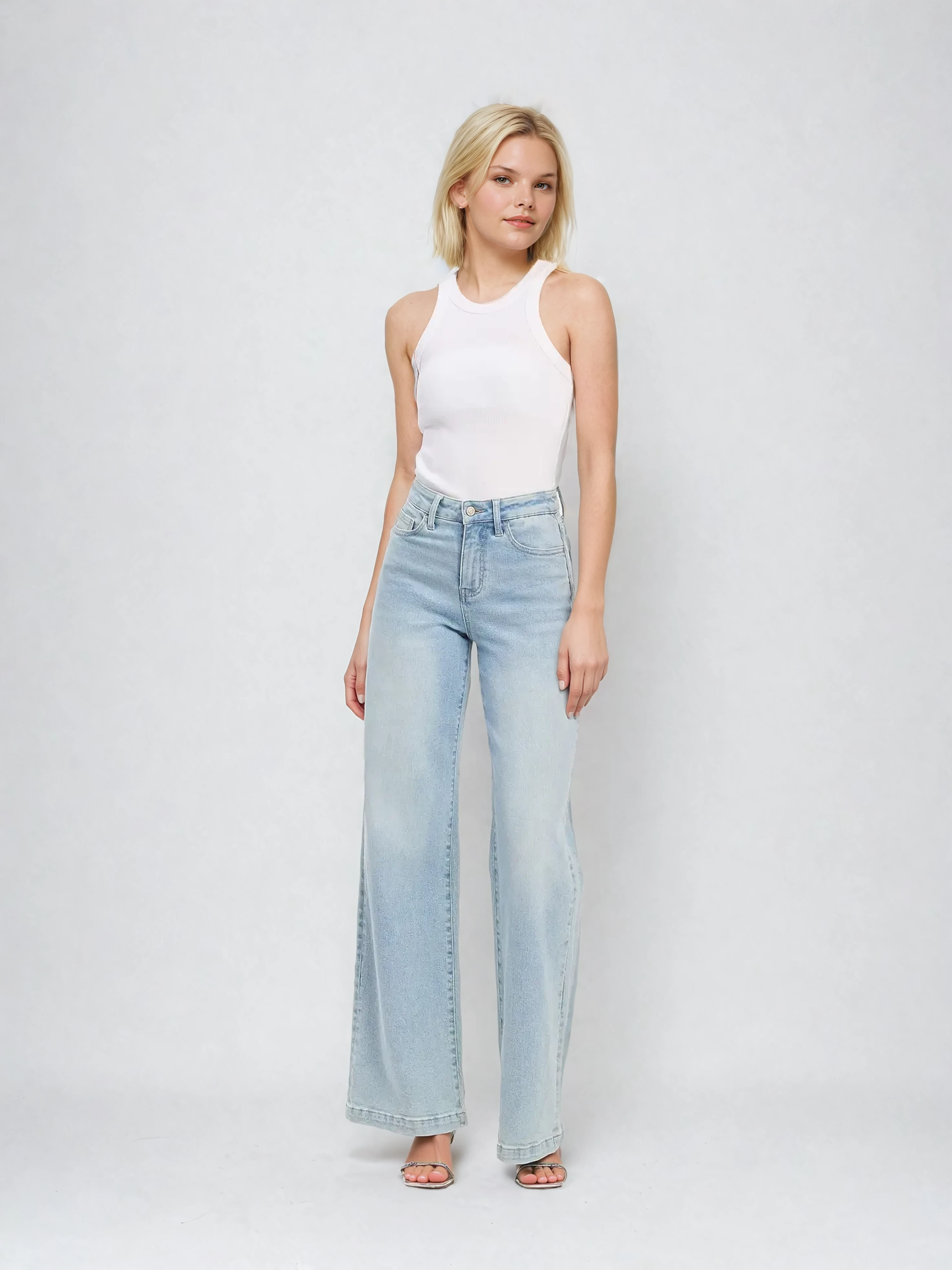High Rise Full Length Wide Leg Jeans