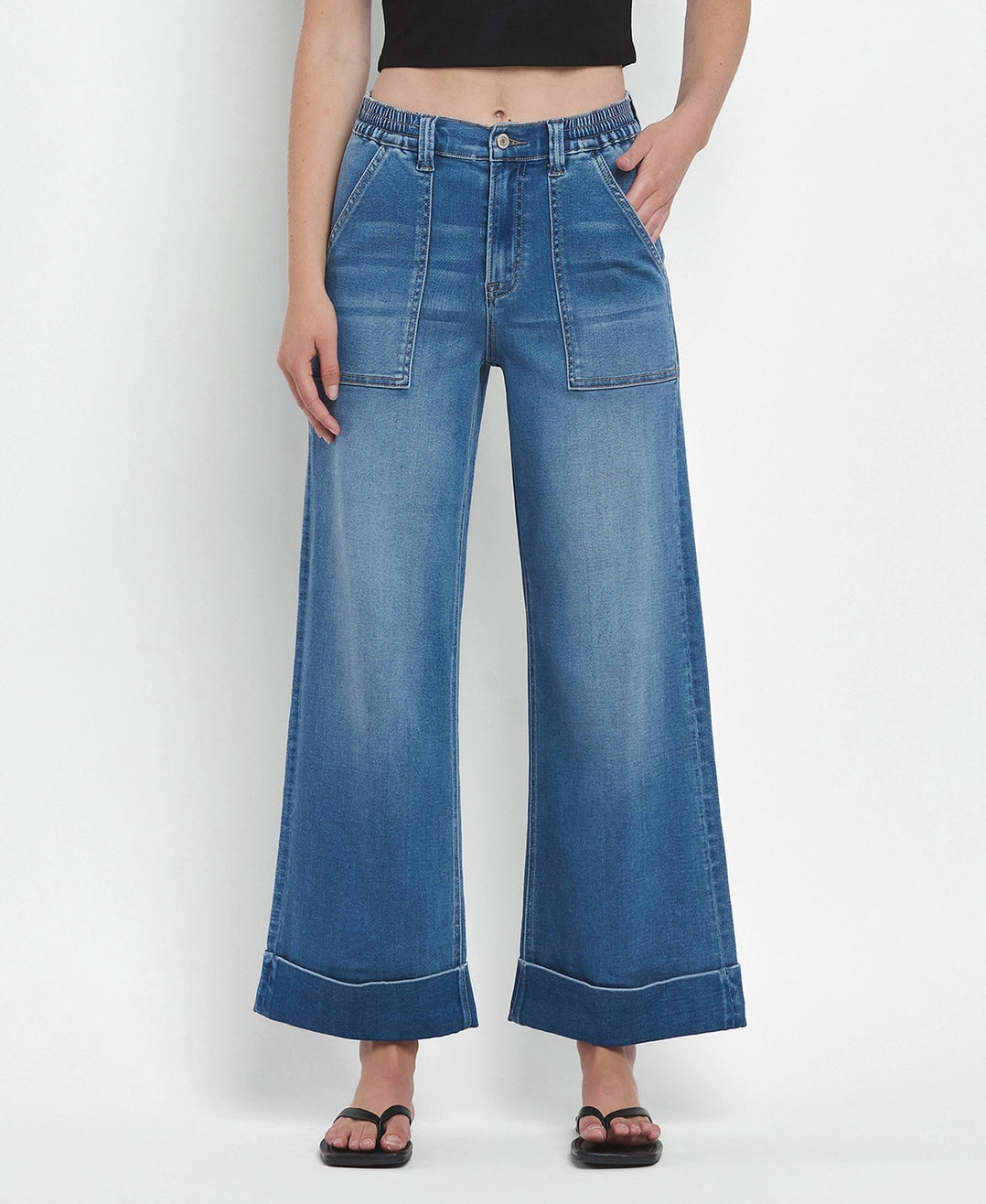 High Rise Super Soft Baggy Cuffed Wide Jeans