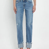 Mid Rise Cuffed Straight Jeans