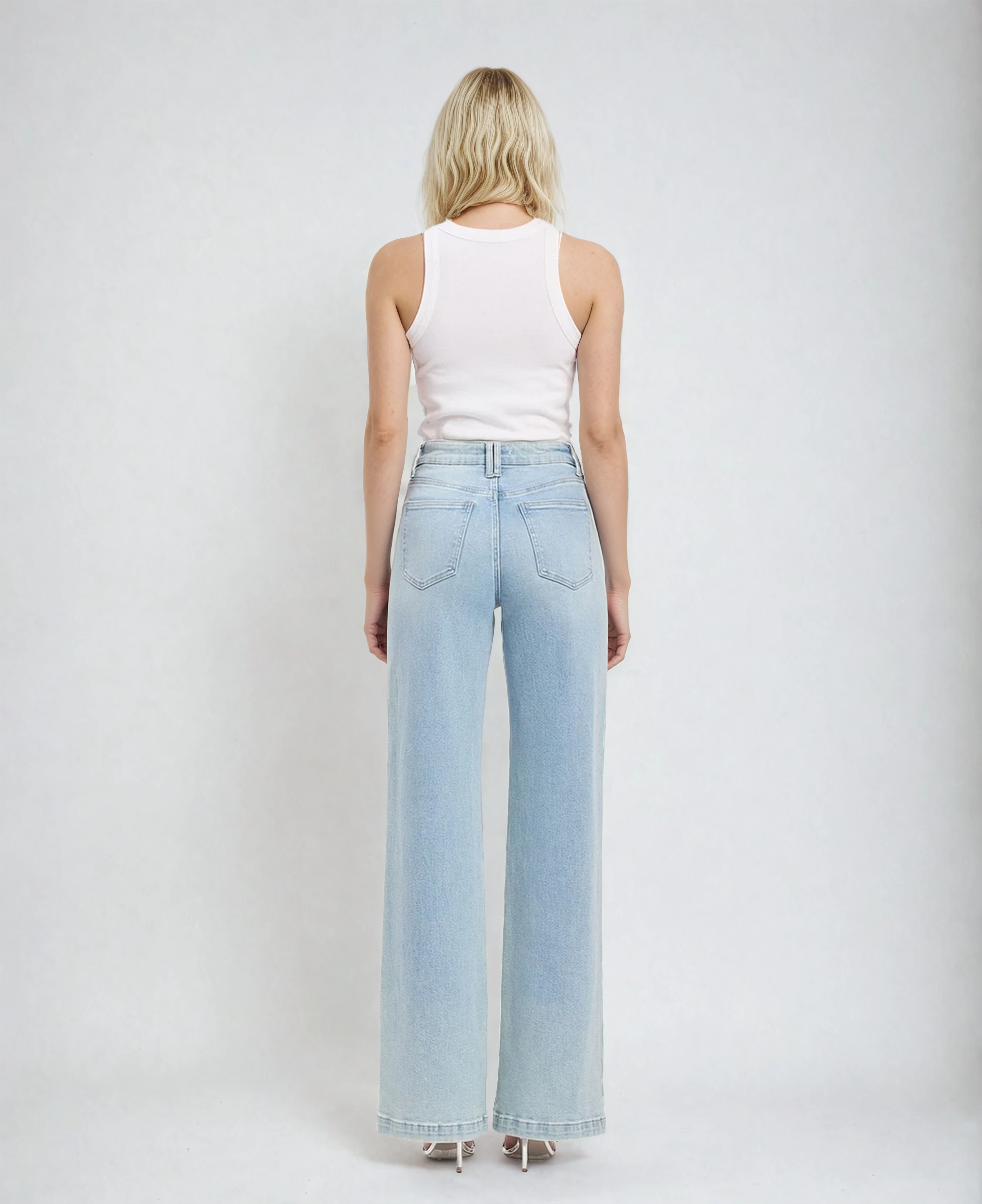 High Rise Full Length Wide Leg Jeans