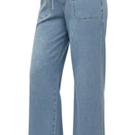 Be Cool knit denim wide-leg pants, stylish bottoms with a relaxed fit, featuring a textured knit fabric and wide-leg silhouette.