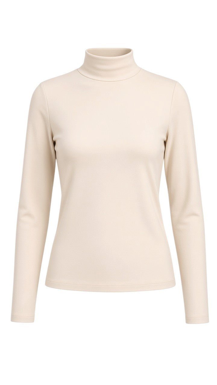 graced ivory long sleeve mock neck knit top with a relaxed fit and soft texture