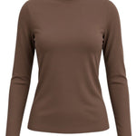 graced mocha brown long sleeve mock neck knit top with a fitted silhouette and soft texture