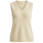 Be Cool Knit V-neck tank top in natural color, close-up of soft, lightweight knit fabric and V-neck design.