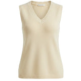 Be Cool Knit V-neck tank top in natural color, close-up of soft, lightweight knit fabric and V-neck design.