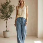 Be Cool Knit V-neck tank top in natural color, showcasing soft knit fabric and stylish V-neck design.