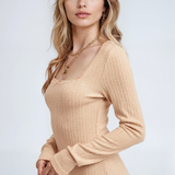 Lace Pointelle Knit Top Taupe