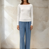 Lace Trimmed Boat Neck Top White