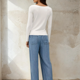 Lace Trimmed Boat Neck Top White