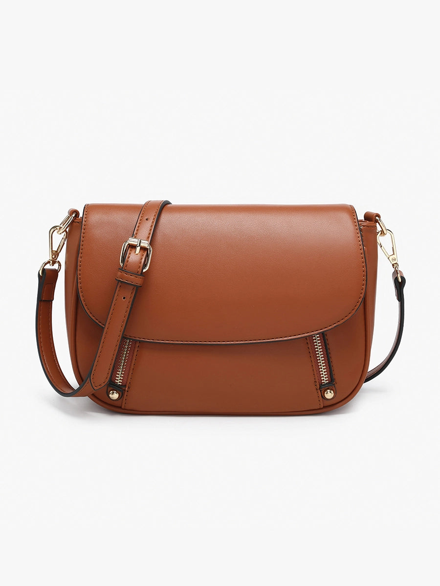 Lindsay Dual Zip Flapover Crossbody Brown