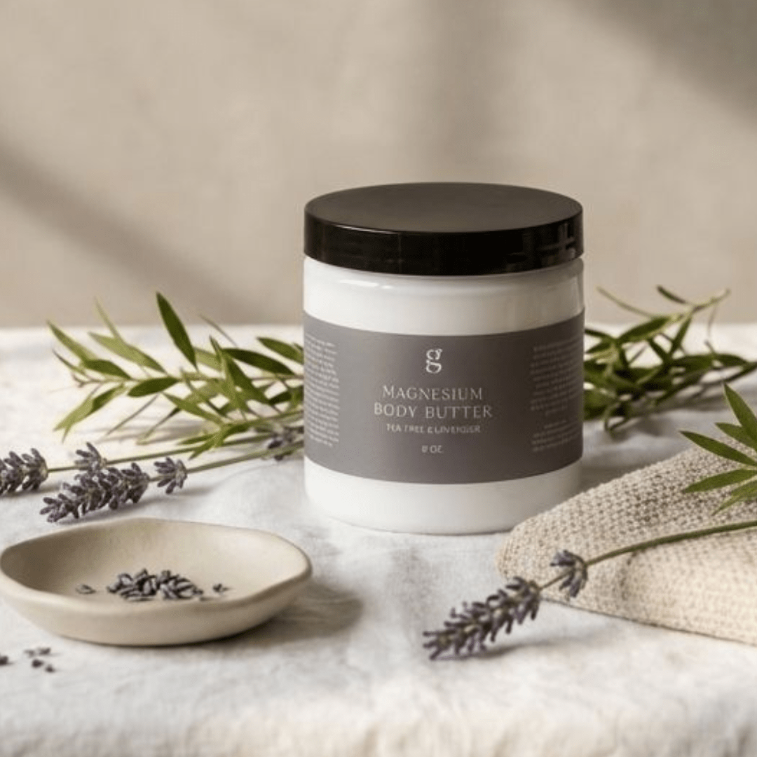 Graced magnesium body butter in an 8 oz jar, creamy bath and body moisturizer infused with magnesium for soft skin.