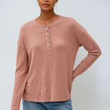 Hacci Long Sleeve Henley Top Marsala