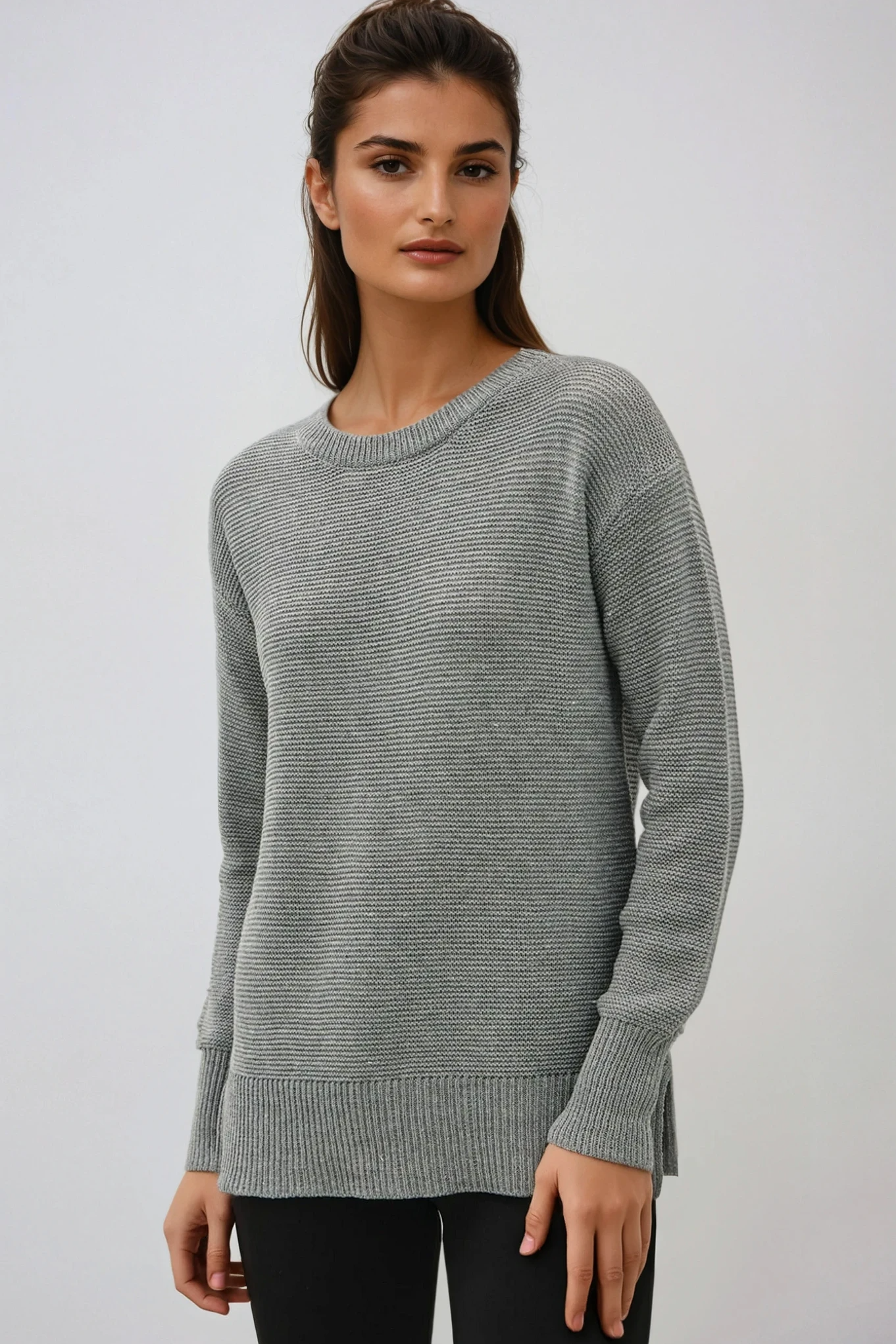 Round Neck Boyfriend Sweater Medium Grey