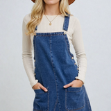 Denim Overall Mini Dress Medium Wash