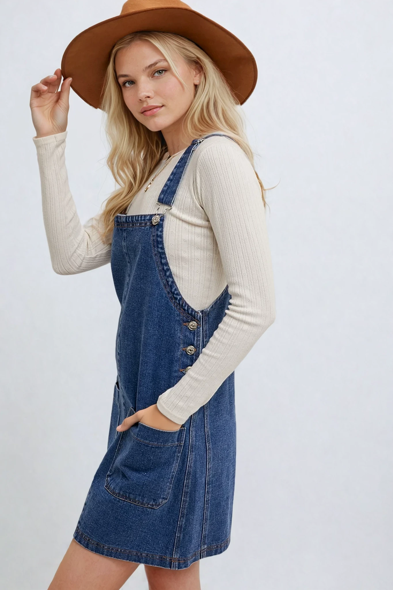 Denim Overall Mini Dress Medium Wash