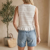 White lace Shirred Button Down Top by &Merci, stylish blouse with shirred details and button front for a chic look.