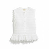 White shirred button-down blouse by &Merci, featuring a relaxed fit with a collared neckline and long sleeves.