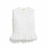 White shirred button-down blouse from &Merci, featuring a relaxed fit and classic collar, perfect for casual or office wear.