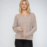 Crew Neck Button Down Cardigan Mocha
