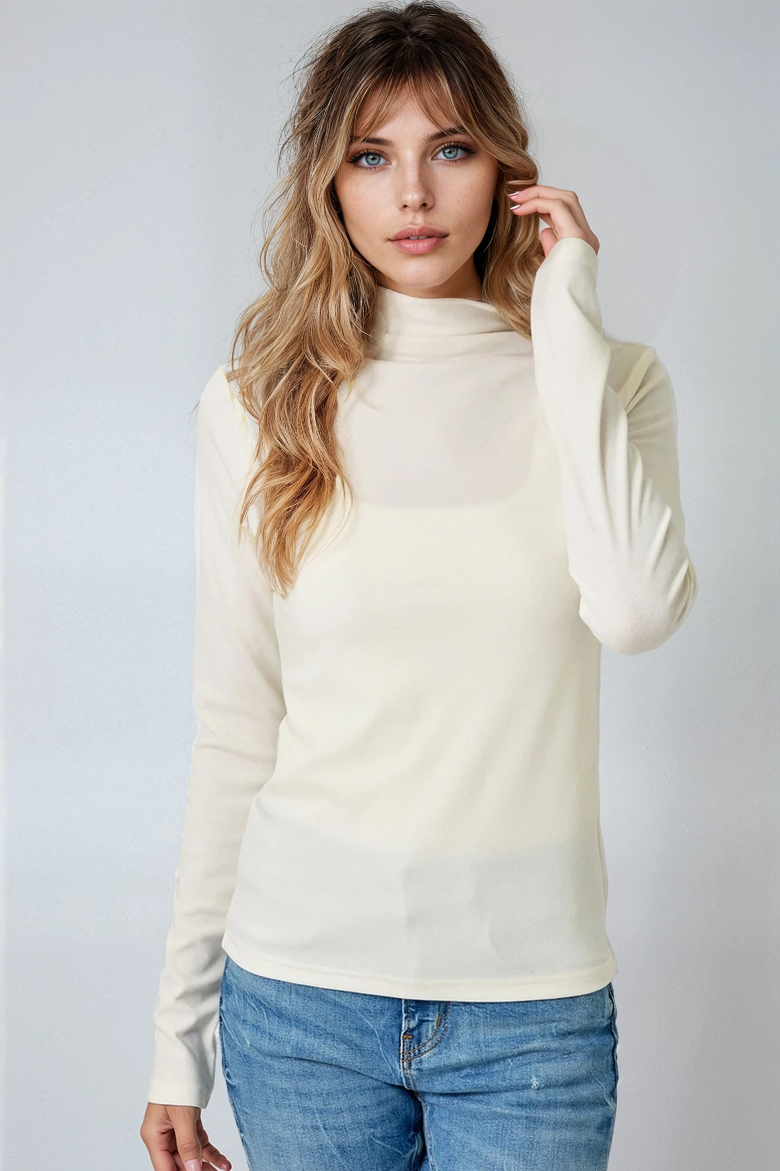 Knit Mock Neck Long Sleeve Top Ivory