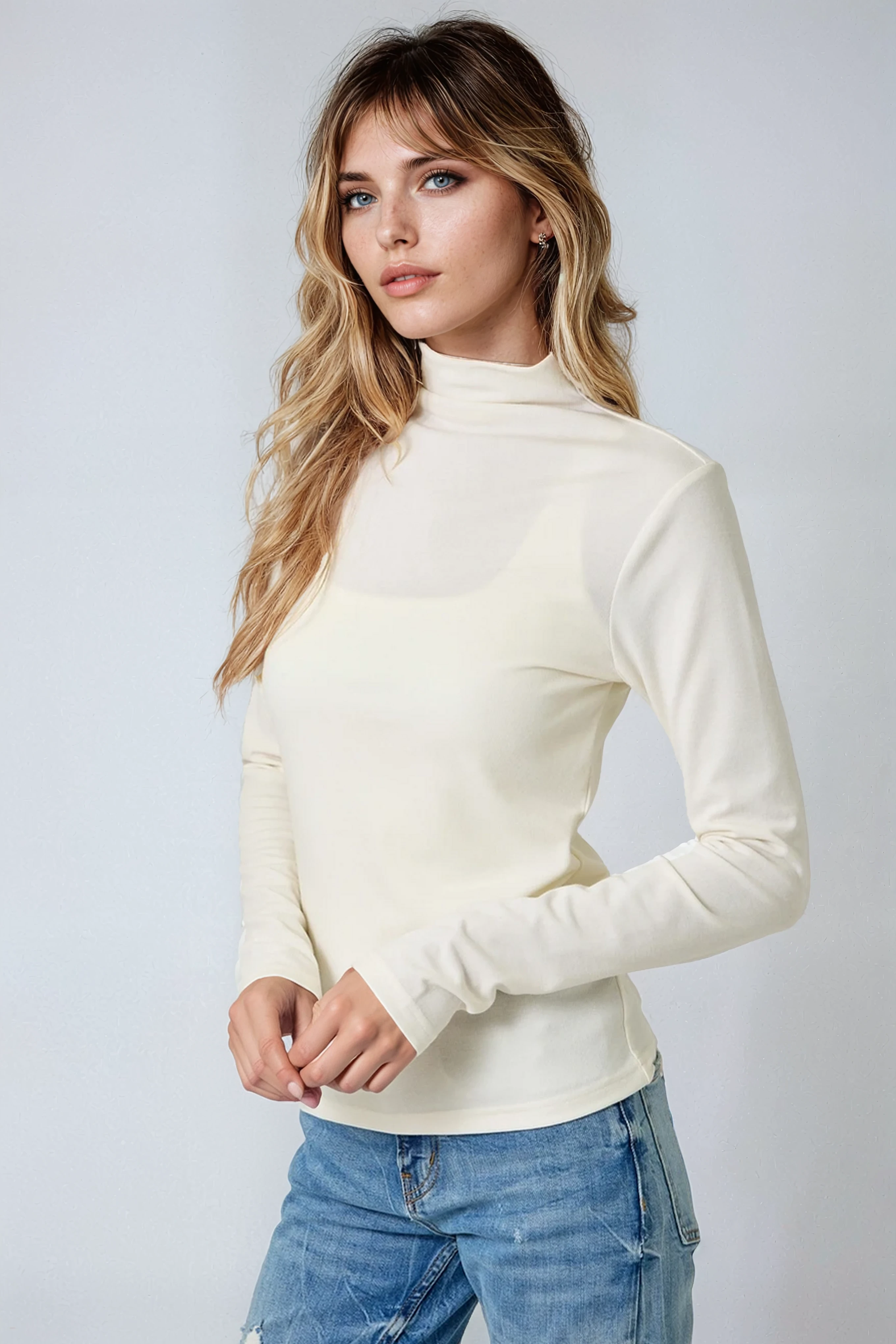 Knit Mock Neck Long Sleeve Top Ivory