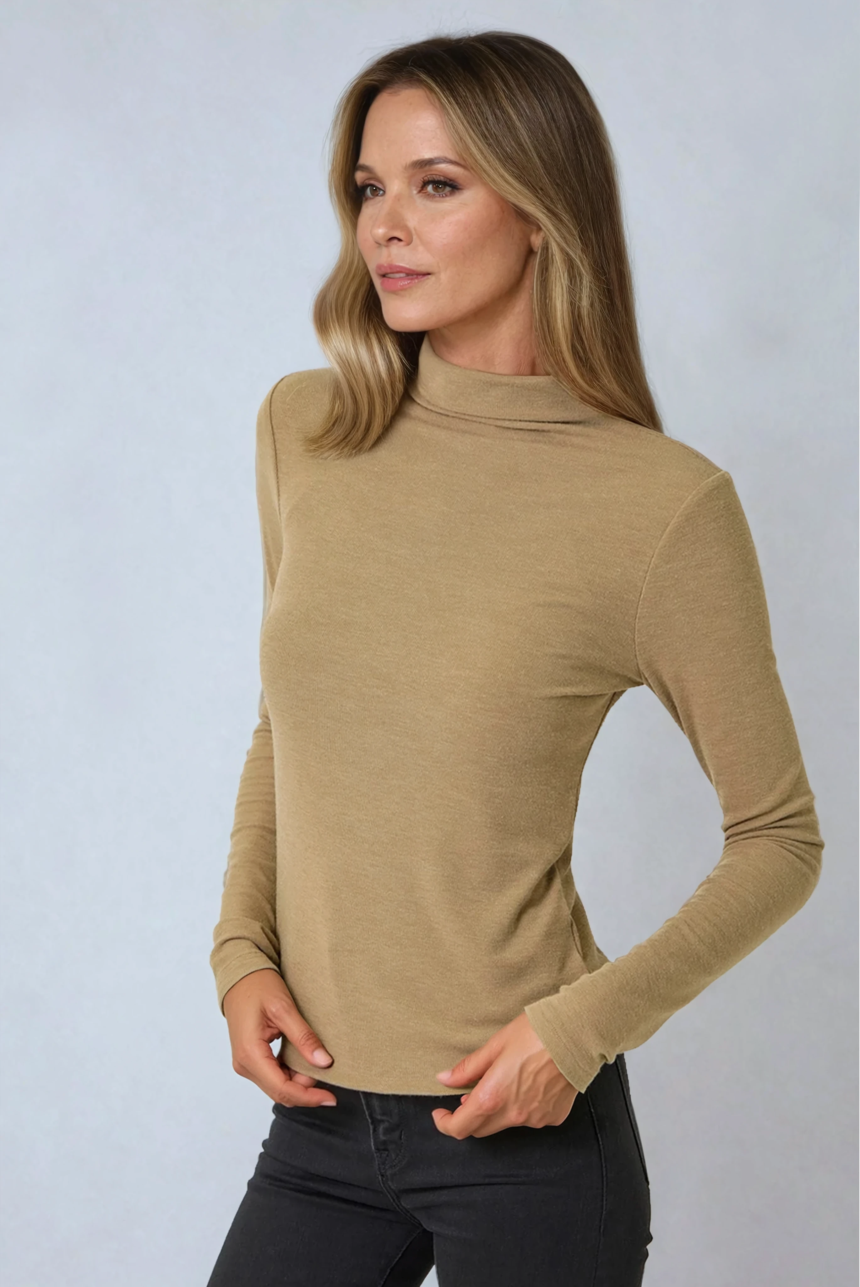 Knit Mock Neck Long Sleeve Top Latte