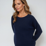 Solid Crewneck Front Seam Knit Sweater Navy
