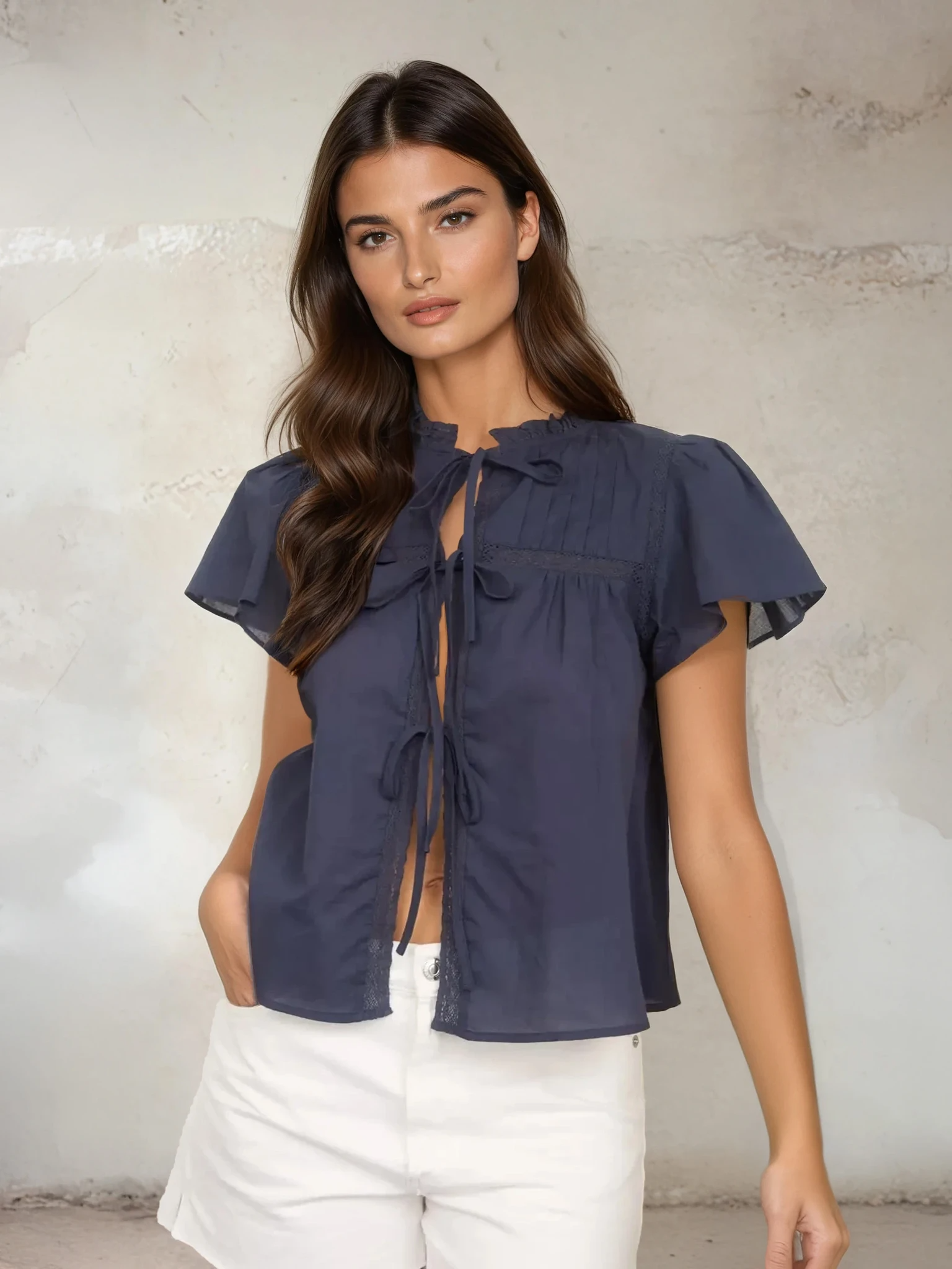 Pintuck Lace Detail Blouse