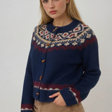 Faire Isle Toggle Button Knit Cardigan Navy Multi