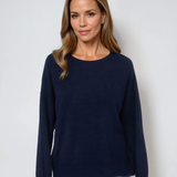 Solid Crewneck Front Seam Knit Sweater Navy
