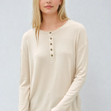 Hacci Long Sleeve Henley Top Oatmeal
