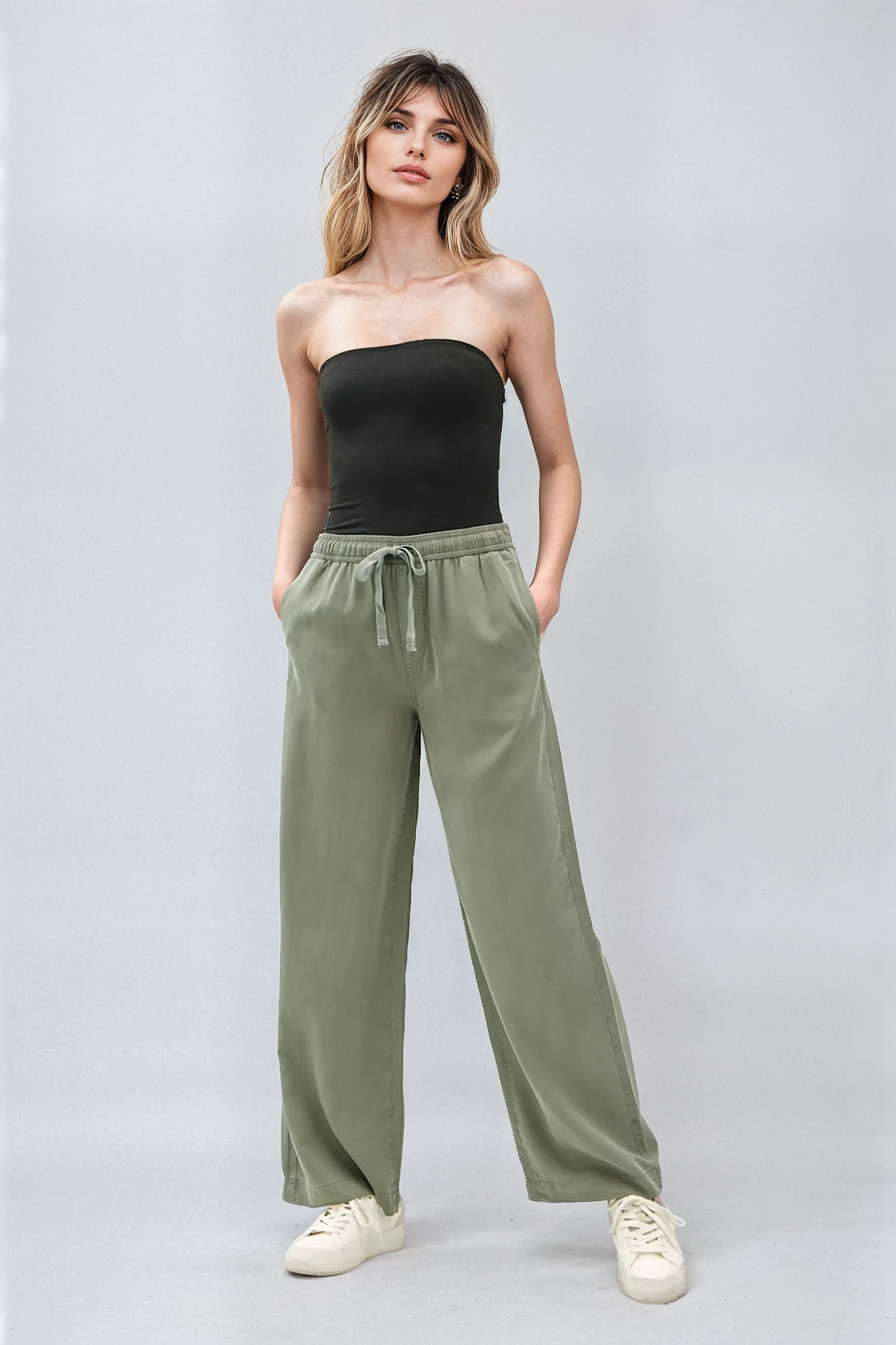Tencel Wide Leg Pants Dusty Olive