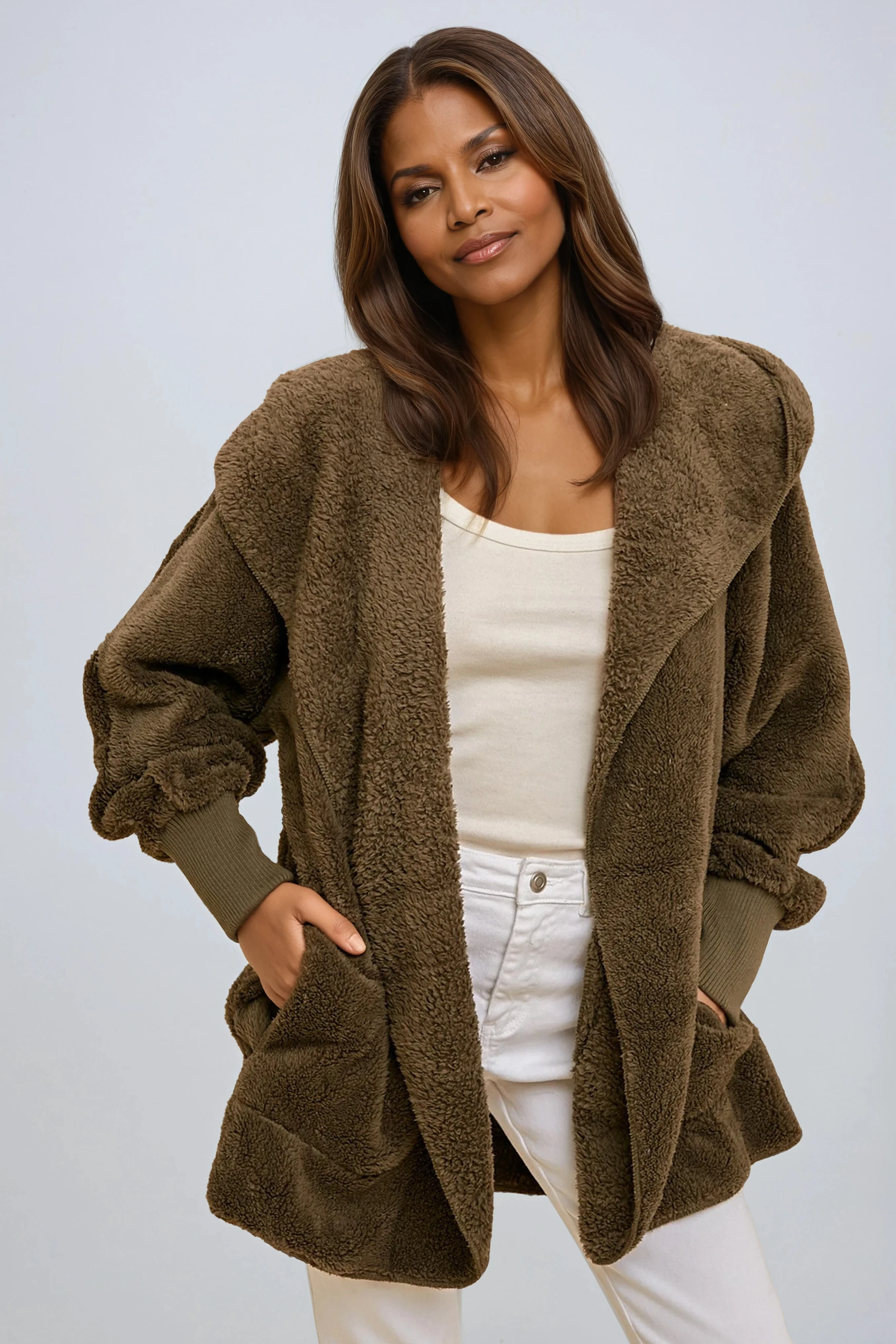 Fur Open Jacket Olive