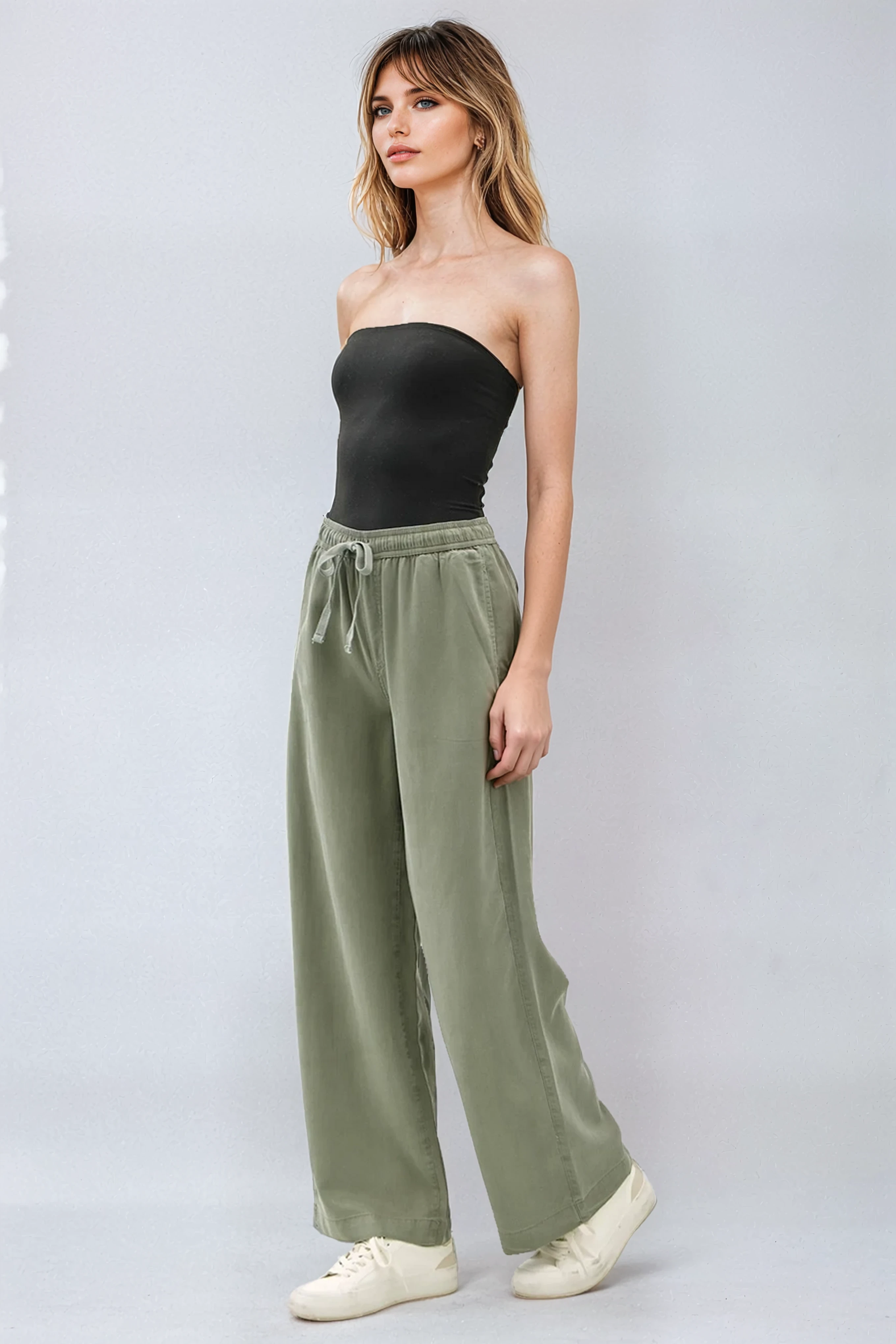 Tencel Wide Leg Pants Dusty Olive