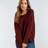 Solid Crewneck Front Seam Knit Sweater Oxblood