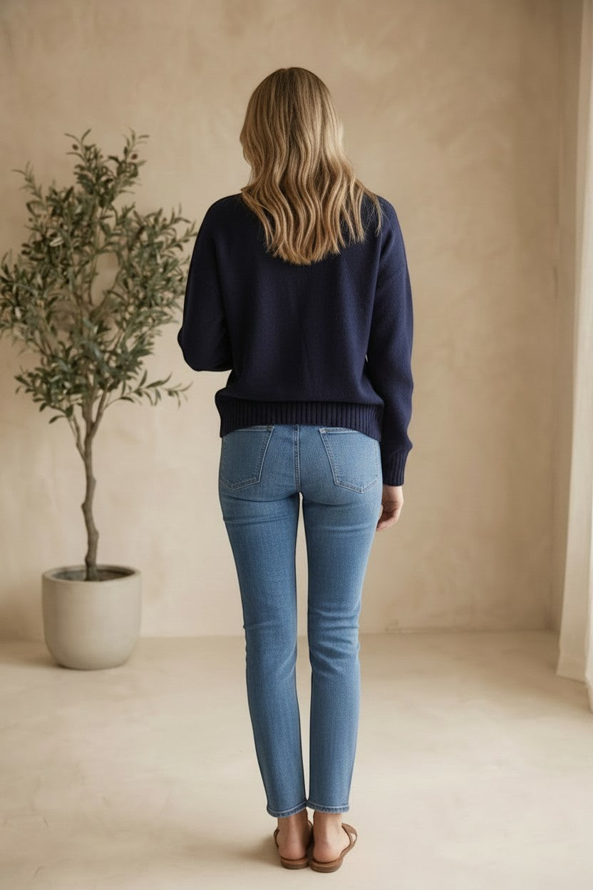 Navy lightweight American flag sweater from Panache Apparel Co, featuring a casual tops design with patriotic flag pattern.