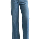 JBD Patch Pocket Wide Leg Jeans showing front view with patch pockets, high waist, and relaxed fit in denim fabric.