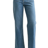 JBD Patch Pocket Wide Leg Jeans showing front view with patch pockets, high waist, and relaxed fit in denim fabric.