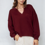 Patchwork Knit Top Oxblood