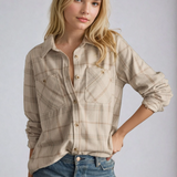 Plaid Button Up Shirt Tan